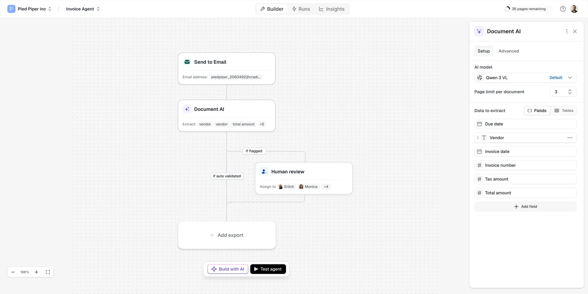 Cradl AI document review interface