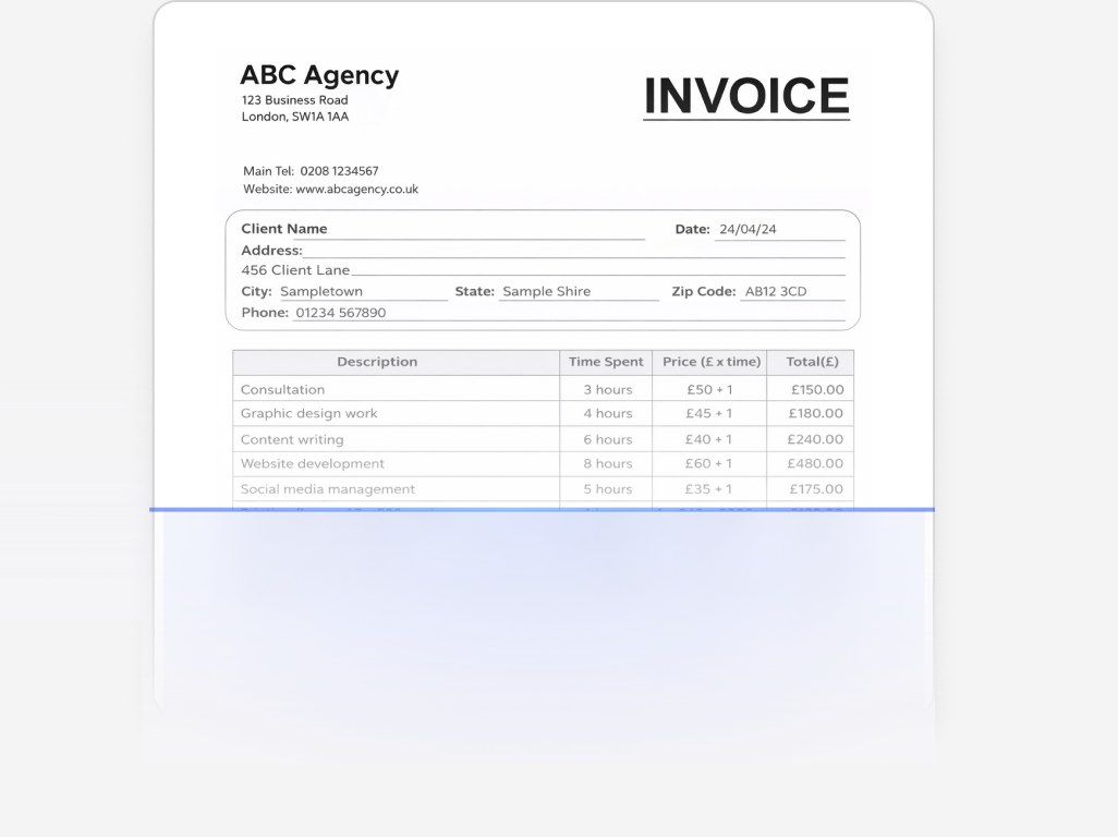 Invoice document preview with extracted area highlighted