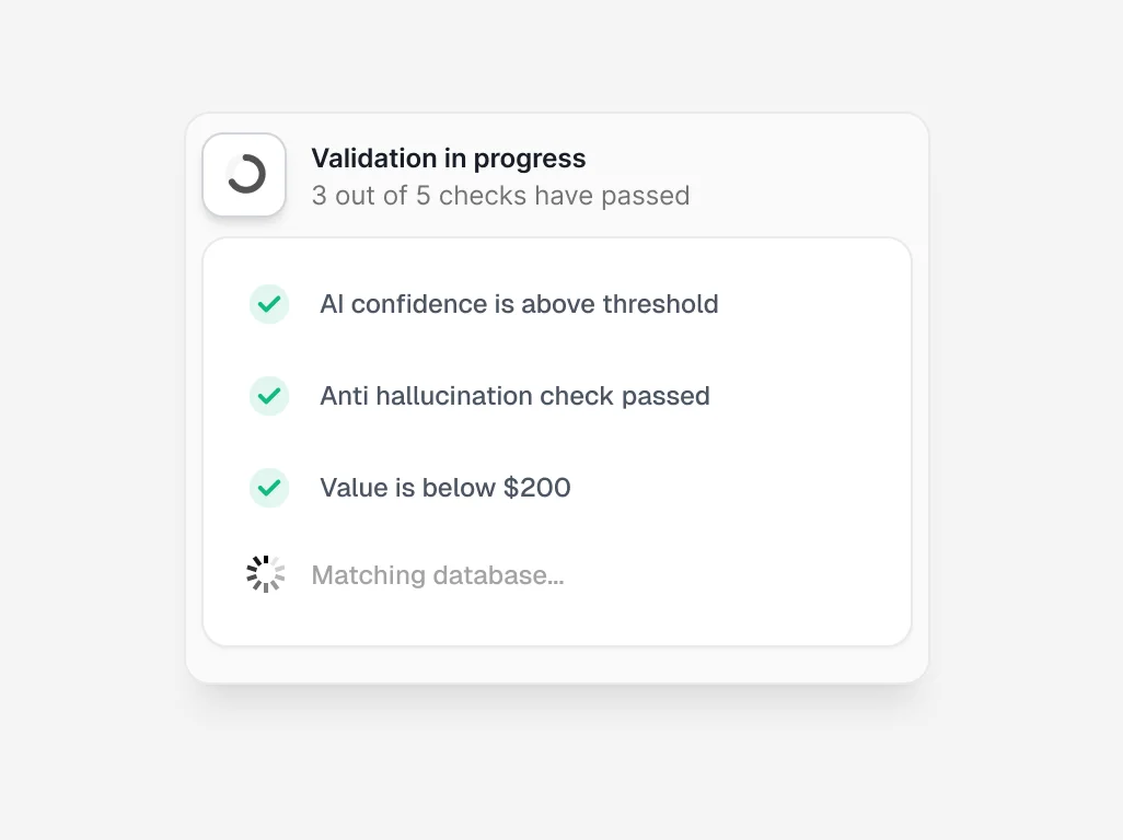 Validation checklist showing extraction checks