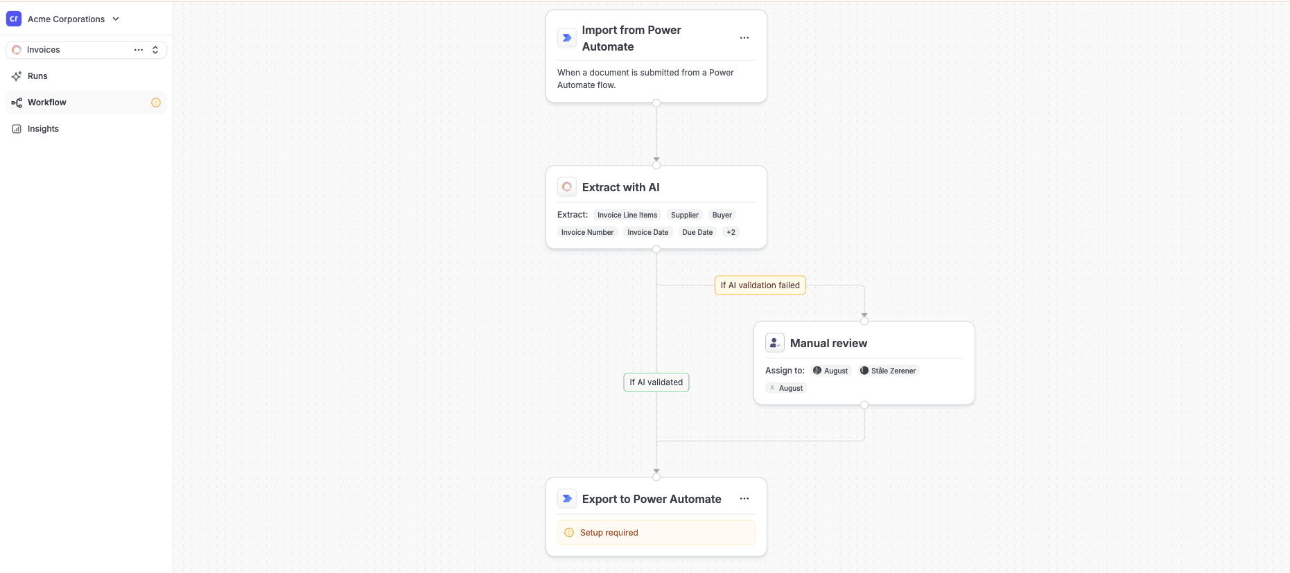 Screenshot of Cradl AI workflow